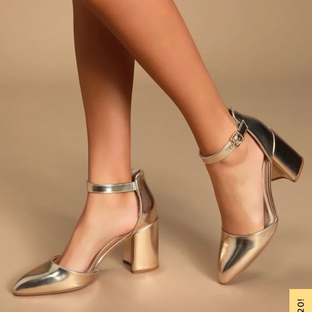 Lulu’s Gold Ankle Strap Heels
